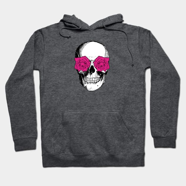 Skull and Roses | Skull and Flowers | Skulls and Skeletons | Vintage Skulls | Pink Roses | Hoodie by Eclectic At Heart